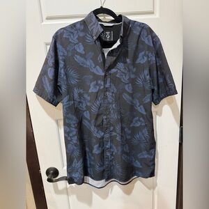 Men's Black and Blue Floral Button-Down Shirt
